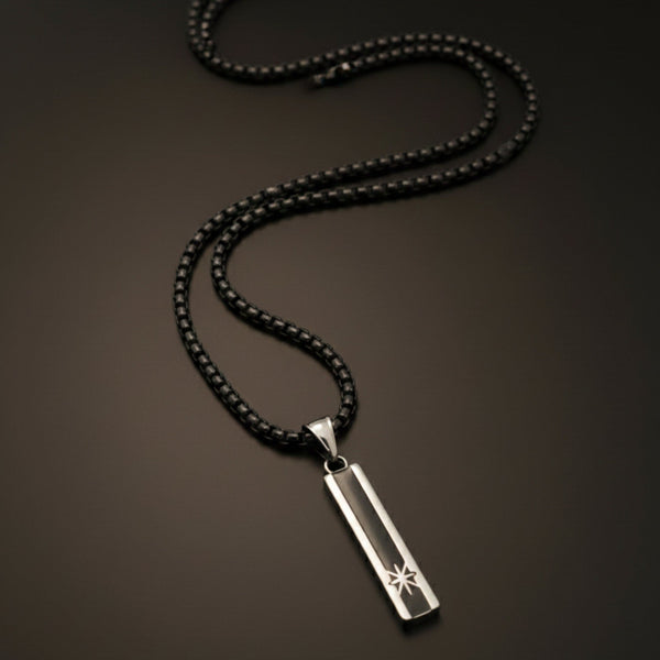 NORTH STAR BAR - 10mm Pure Titanium Steel  Pendant with 24inch Round Box 5mm Chain for Men & Boys