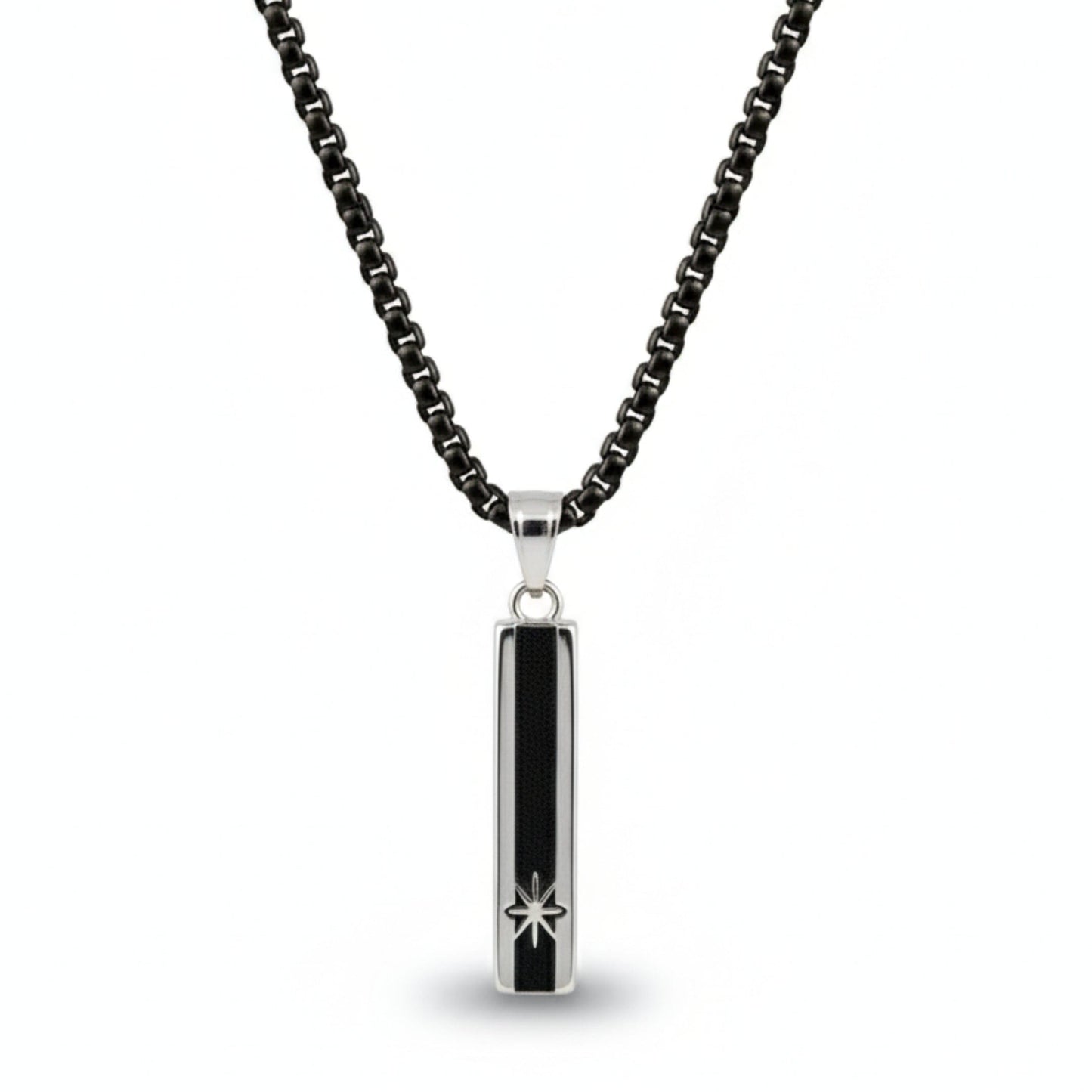 THE MEN THING SS Pendant/ Necklace NORTH STAR BAR - 10mm Pure Titanium Steel  Pendant with 24inch Round Box 5mm Chain for Men & Boys