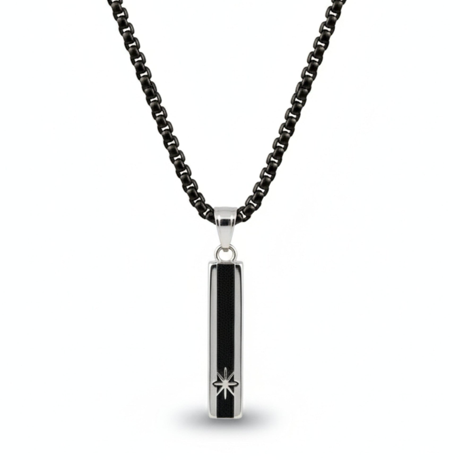 THE MEN THING SS Pendant/ Necklace NORTH STAR BAR - 10mm Pure Titanium Steel  Pendant with 24inch Round Box 5mm Chain for Men & Boys