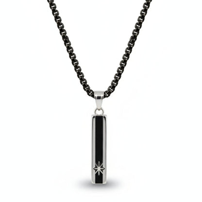 THE MEN THING SS Pendant/ Necklace NORTH STAR BAR - 10mm Pure Titanium Steel  Pendant with 24inch Round Box 5mm Chain for Men & Boys
