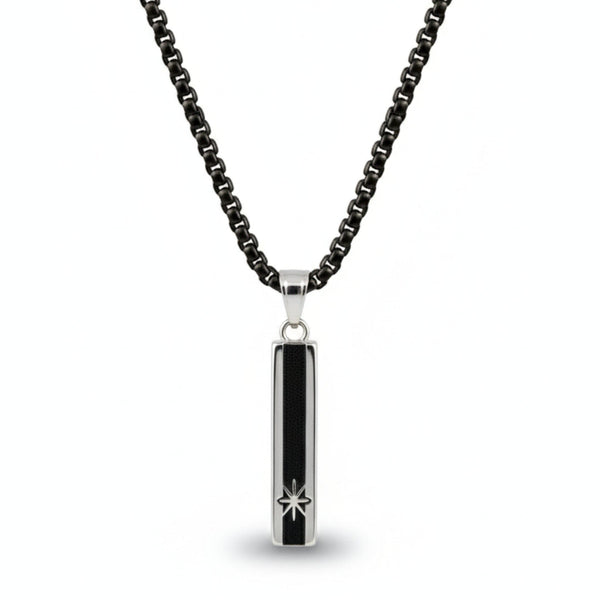 NORTH STAR BAR - 10mm Pure Titanium Steel  Pendant with 24inch Round Box 5mm Chain for Men & Boys