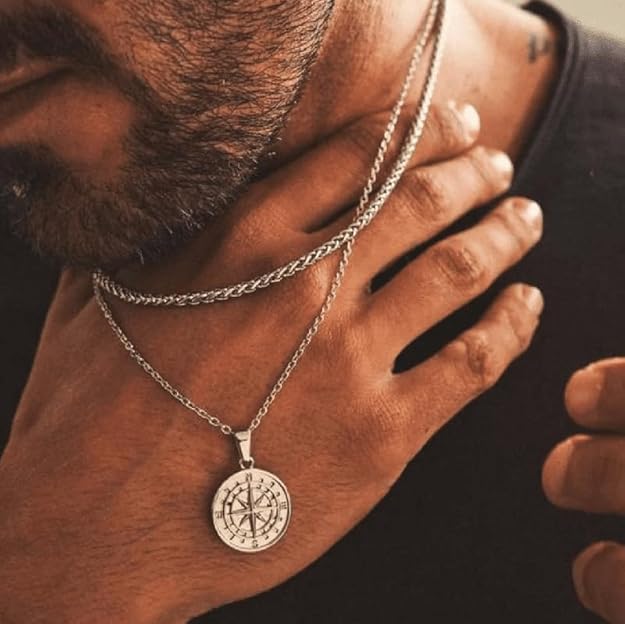 THE MEN THING SS Pendant/ Necklace North Star Chain & Twin-Layer Steel Bracelet Combo – Bold Stainless Steel Style Set for Men
