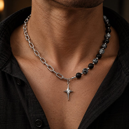 THE MEN THING SS Pendant/ Necklace NOVA STAR - 12mm Titanium Steel Pendant with 18inch to 20inch Adjustable Cable 7mm Chain for Men & Boys