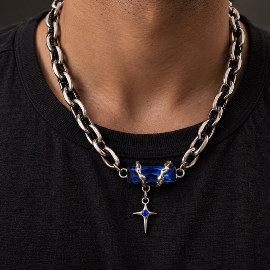 THE MEN THING SS Pendant/ Necklace OBSIDIAN BLUEC ROSS - 30mm Titanium Steel Pendant with 20 to 22inch Adjustable Cable 7mm Chain for Men & Boys