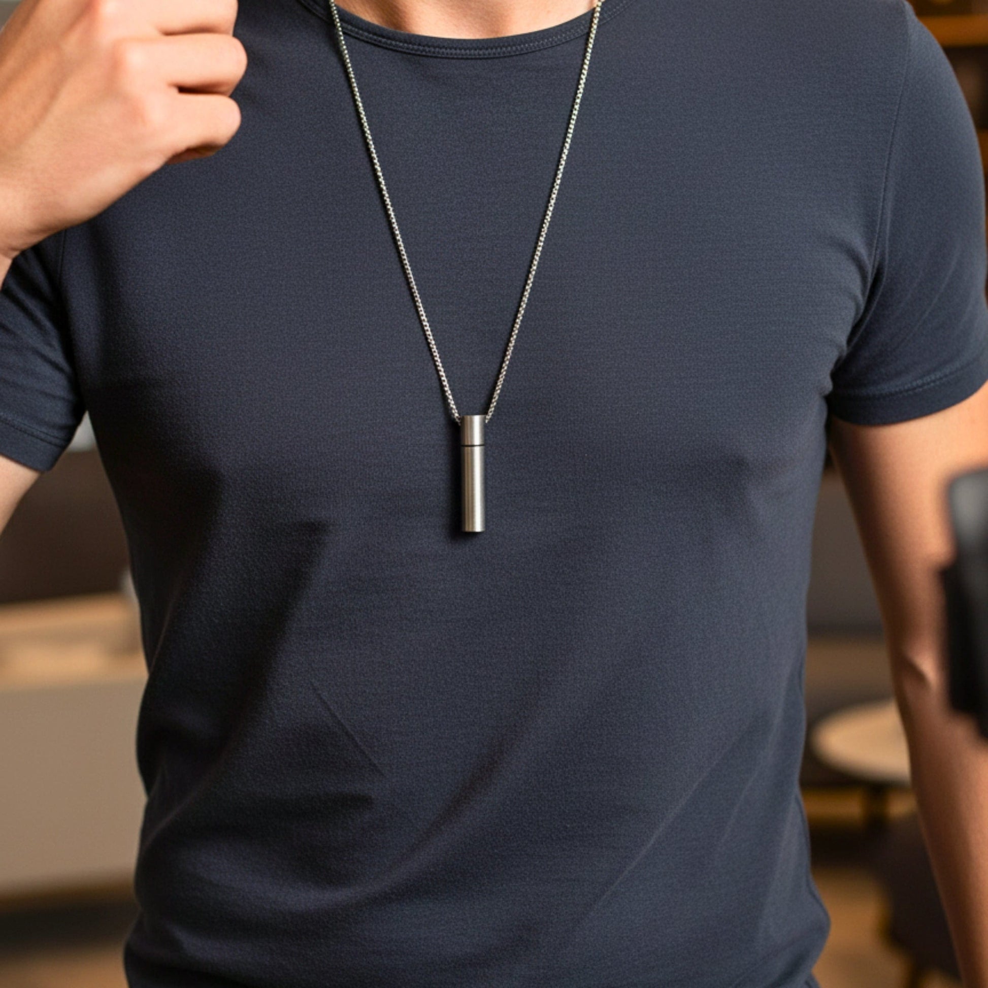 THE MEN THING SS Pendant/ Necklace OBSIDIAN CORE - SILVER - 10mm Titanium Steel Pendant with 24inch Round Box 4 mm Chain for Men & Boys with adjustable cable chain
