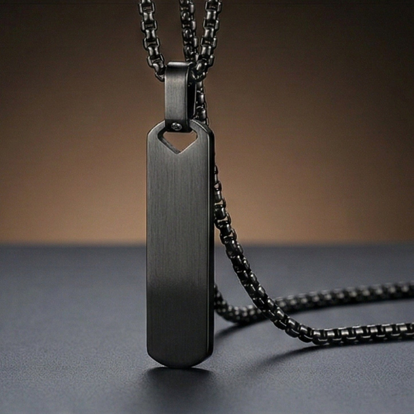 THE MEN THING SS Pendant/ Necklace OBSIDIAN STRIPE - BLACK - 11mm Pure Titanium Steel Pendant with 27inch Round Box 4mm Chain for Men & Boys