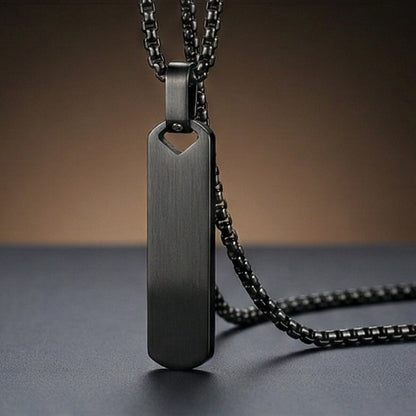 THE MEN THING SS Pendant/ Necklace OBSIDIAN STRIPE - BLACK - 11mm Pure Titanium Steel Pendant with 27inch Round Box 4mm Chain for Men & Boys
