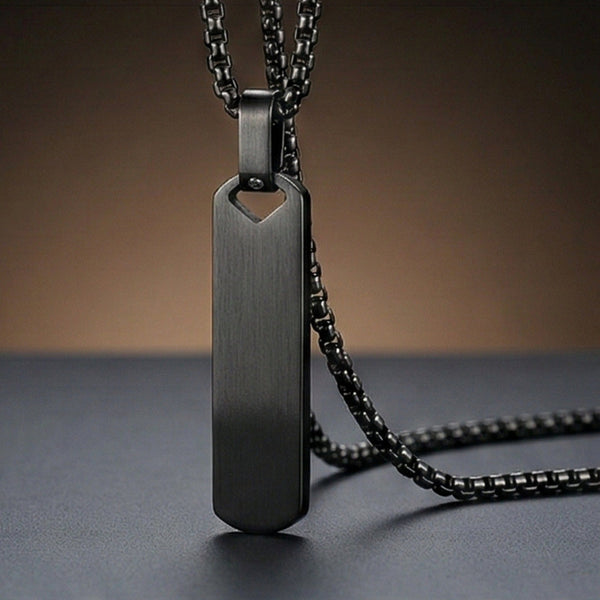 OBSIDIAN STRIPE - BLACK - 11mm Pure Titanium Steel Pendant with 27inch Round Box 4mm Chain for Men & Boys