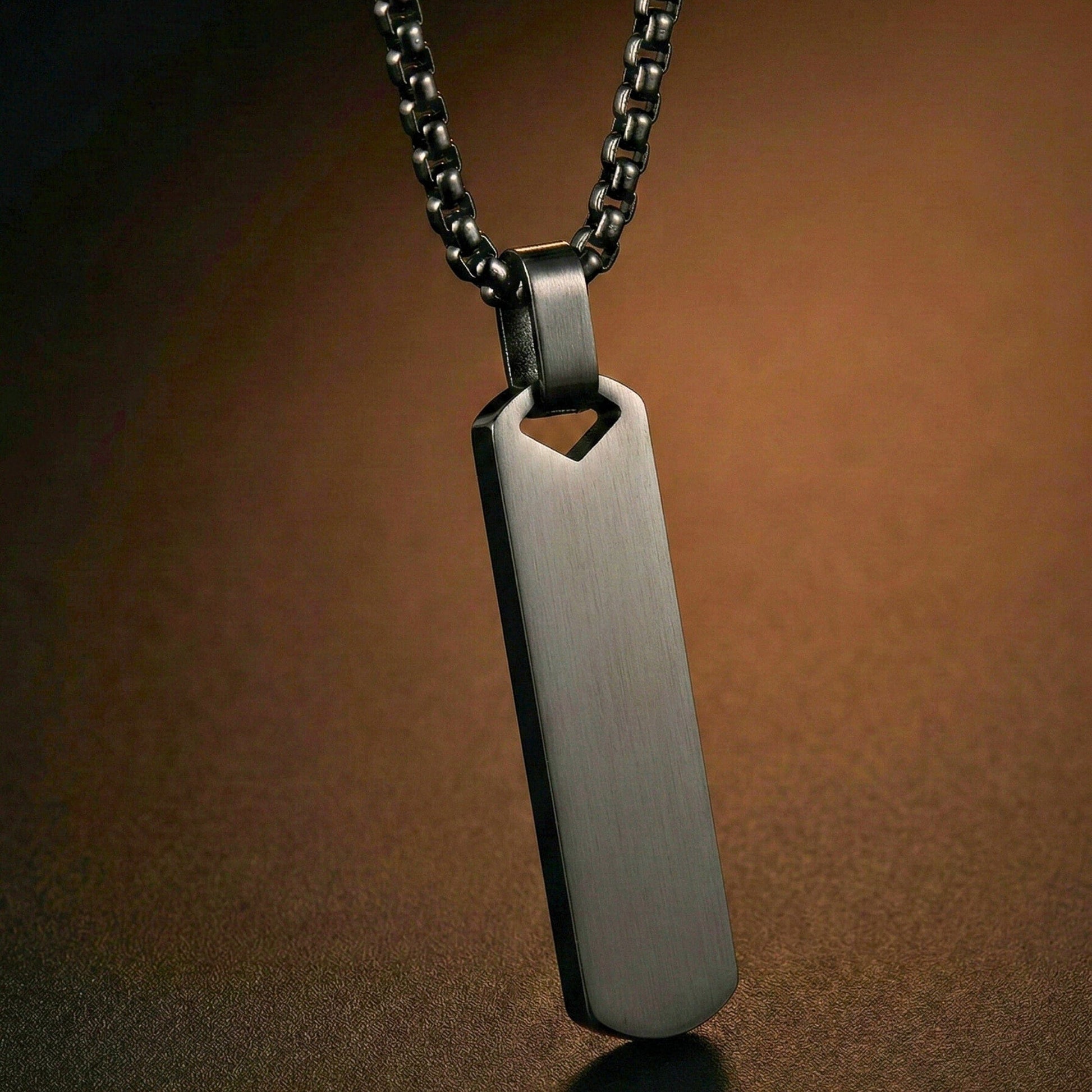 THE MEN THING SS Pendant/ Necklace OBSIDIAN STRIPE - BLACK - 11mm Pure Titanium Steel Pendant with 27inch Round Box 4mm Chain for Men & Boys