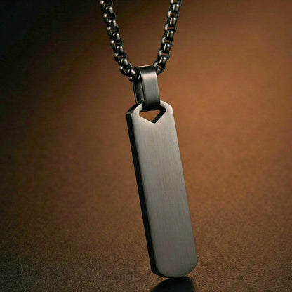 THE MEN THING SS Pendant/ Necklace OBSIDIAN STRIPE - BLACK - 11mm Pure Titanium Steel Pendant with 27inch Round Box 4mm Chain for Men & Boys