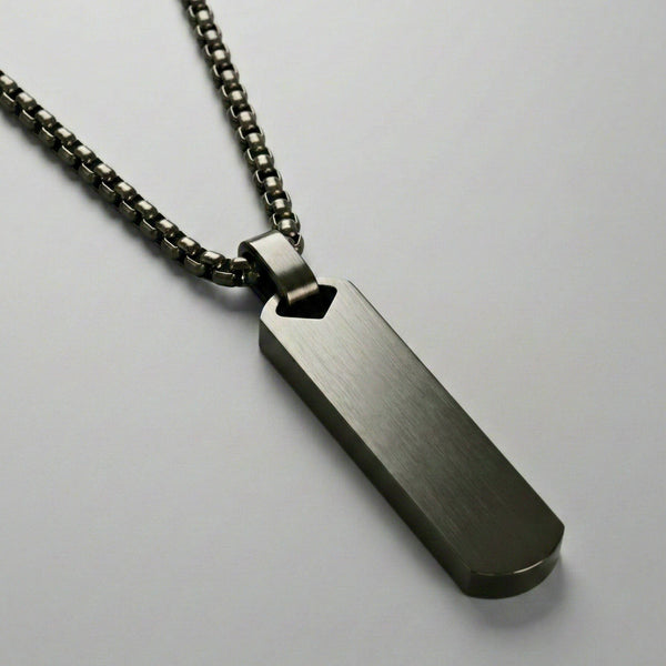 OBSIDIAN STRIPE - BLACK - 11mm Pure Titanium Steel Pendant with 27inch Round Box 4mm Chain for Men & Boys