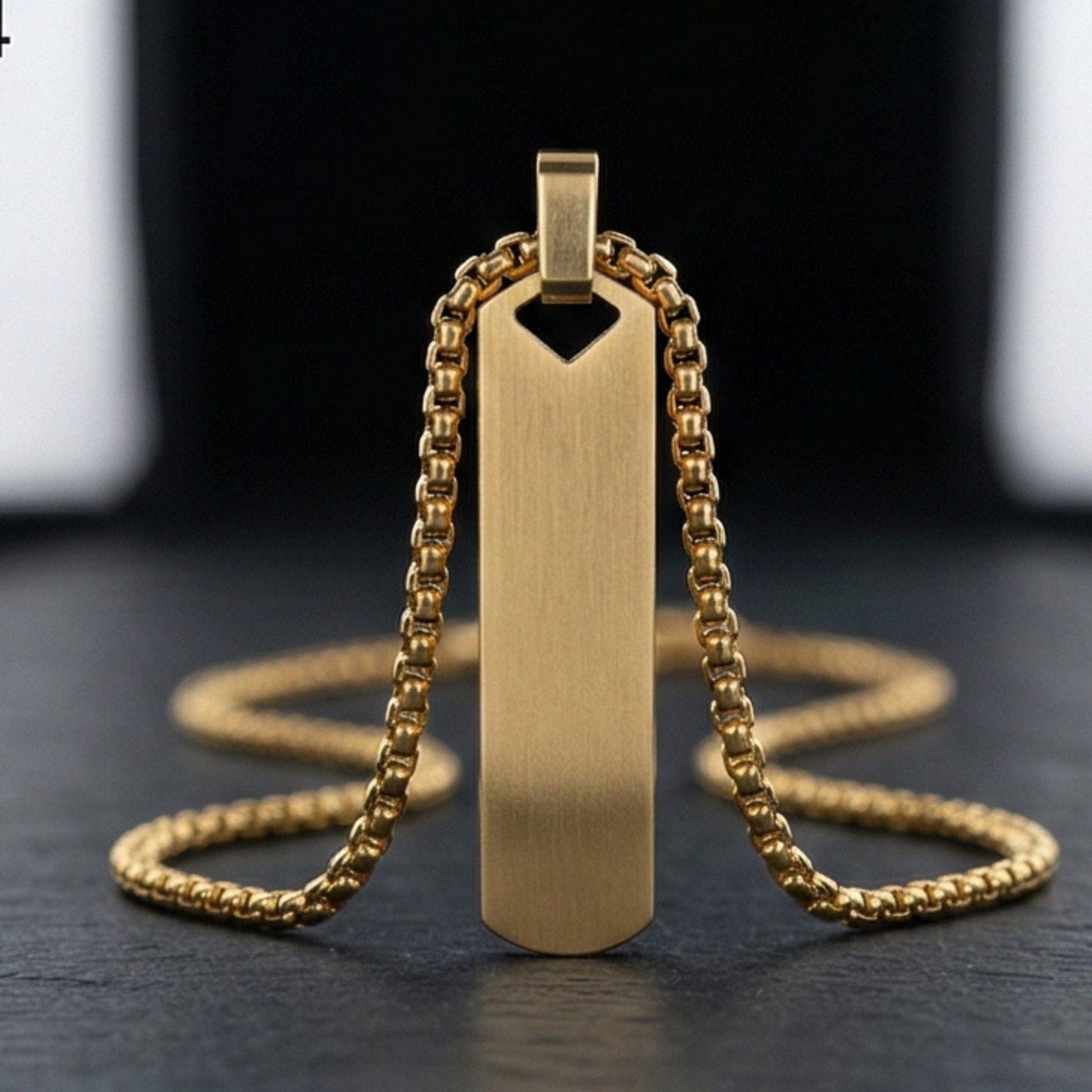 THE MEN THING SS Pendant/ Necklace OBSIDIAN STRIPE - GOLD - 11mm Pure Titanium Steel Pendant with 27inch Round Box 4mm Chain for Men & Boys