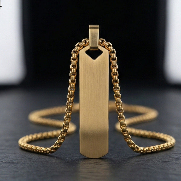 OBSIDIAN STRIPE - GOLD - 11mm Pure Titanium Steel Pendant with 27inch Round Box 4mm Chain for Men & Boys