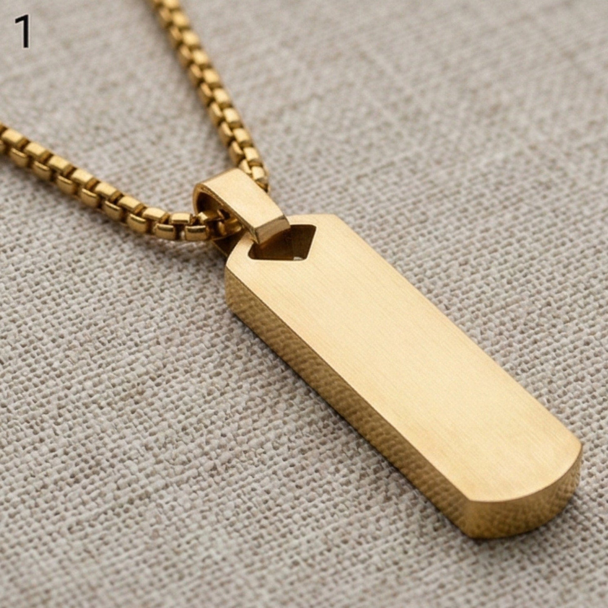 THE MEN THING SS Pendant/ Necklace OBSIDIAN STRIPE - GOLD - 11mm Pure Titanium Steel Pendant with 27inch Round Box 4mm Chain for Men & Boys