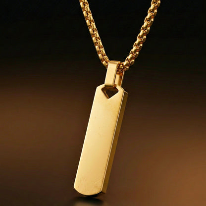 THE MEN THING SS Pendant/ Necklace OBSIDIAN STRIPE - GOLD - 11mm Pure Titanium Steel Pendant with 27inch Round Box 4mm Chain for Men & Boys