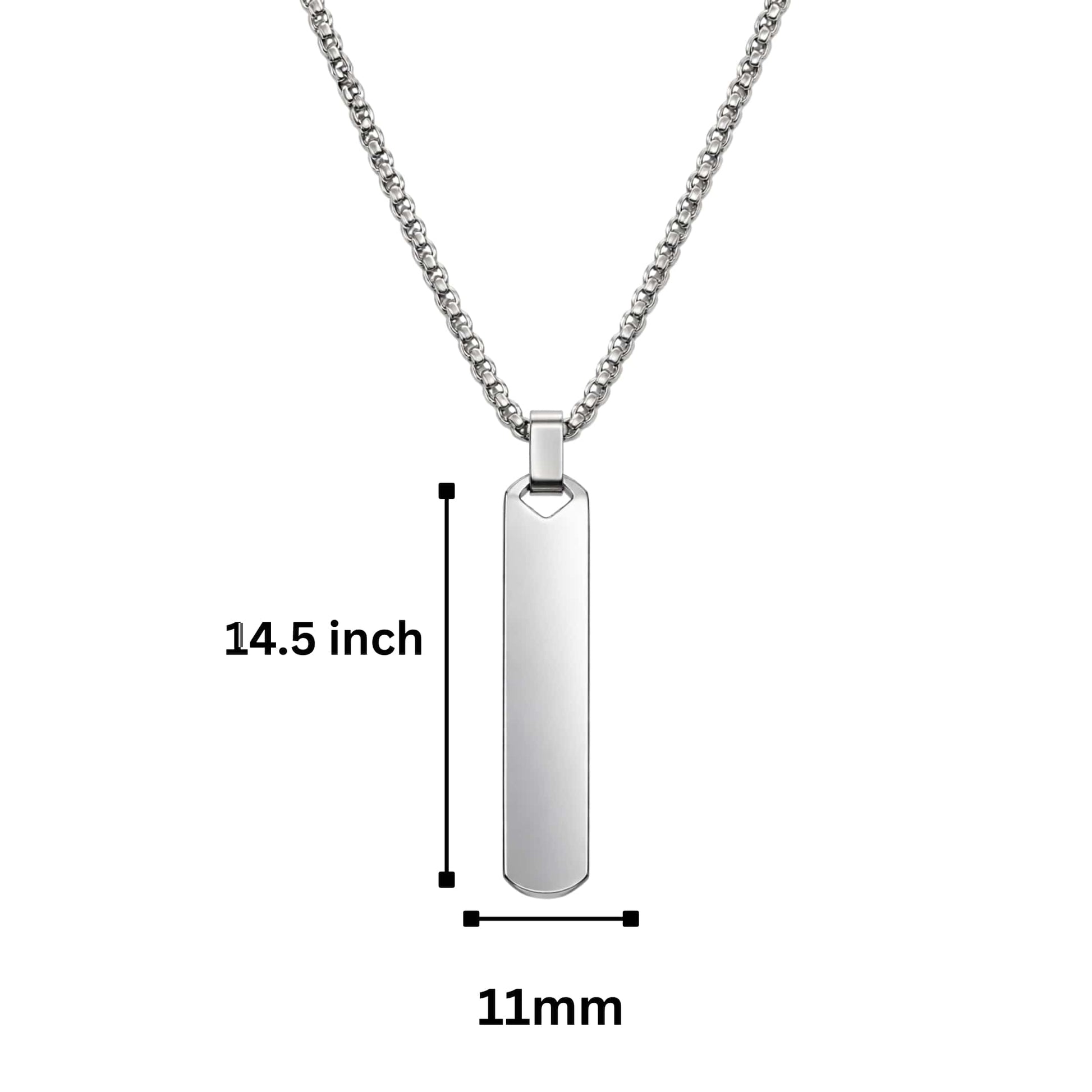 THE MEN THING SS Pendant/ Necklace OBSIDIAN STRIPE - STEEL - 11mm Pure Titanium Steel Pendant with 27inch Round Box 4mm Chain for Men & Boys