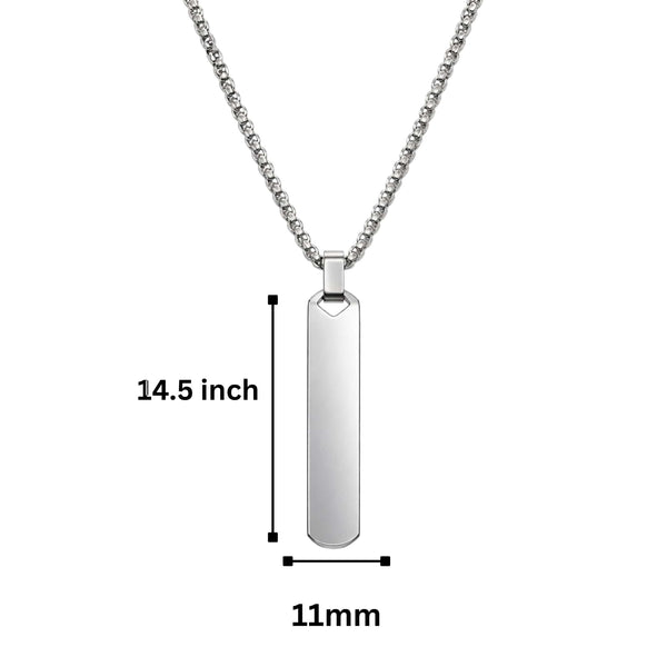 OBSIDIAN STRIPE - STEEL - 11mm Pure Titanium Steel Pendant with 27inch Round Box 4mm Chain for Men & Boys