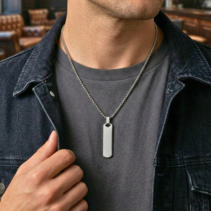 THE MEN THING SS Pendant/ Necklace OBSIDIAN STRIPE - STEEL - 11mm Pure Titanium Steel Pendant with 27inch Round Box 4mm Chain for Men & Boys