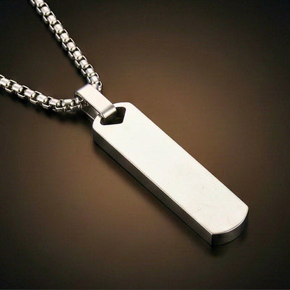 THE MEN THING SS Pendant/ Necklace OBSIDIAN STRIPE - STEEL - 11mm Pure Titanium Steel Pendant with 27inch Round Box 4mm Chain for Men & Boys