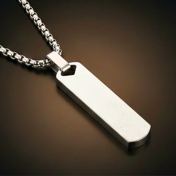 OBSIDIAN STRIPE - STEEL - 11mm Pure Titanium Steel Pendant with 27inch Round Box 4mm Chain for Men & Boys
