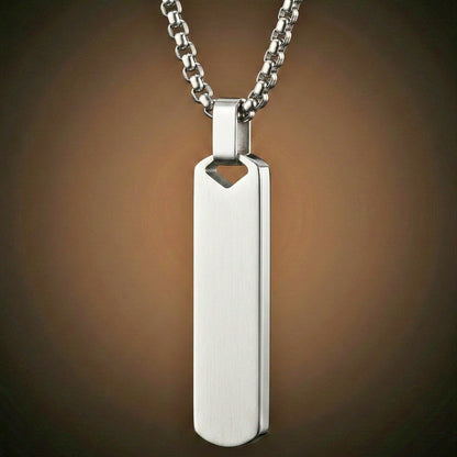 THE MEN THING SS Pendant/ Necklace OBSIDIAN STRIPE - STEEL - 11mm Pure Titanium Steel Pendant with 27inch Round Box 4mm Chain for Men & Boys