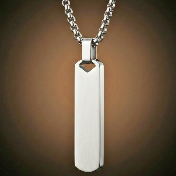 OBSIDIAN STRIPE - STEEL - 11mm Pure Titanium Steel Pendant with 27inch Round Box 4mm Chain for Men & Boys
