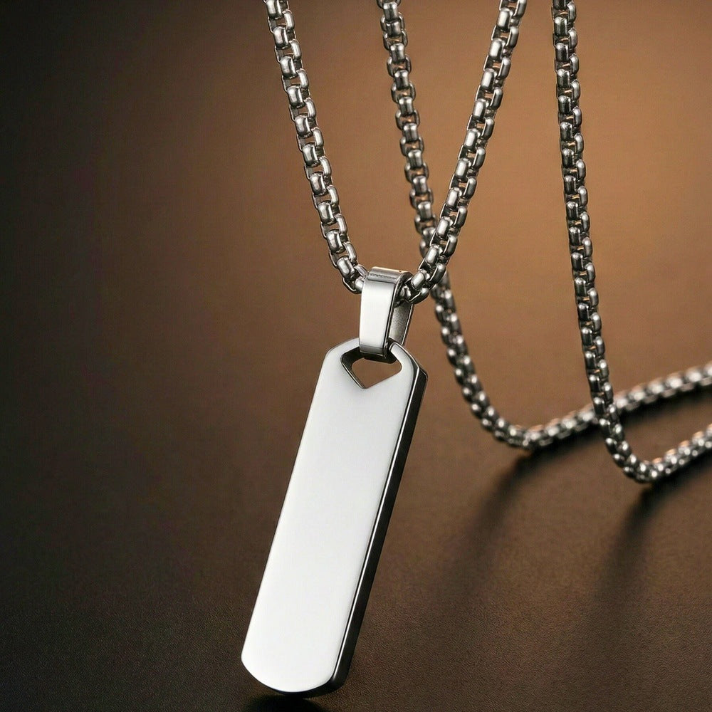 THE MEN THING SS Pendant/ Necklace OBSIDIAN STRIPE - STEEL - 11mm Pure Titanium Steel Pendant with 27inch Round Box 4mm Chain for Men & Boys