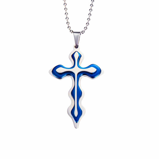 THE MEN THING SS Pendant/ Necklace OCEAN FAITH CROSS - 37mm Titanium Steel Pendant with 21inch Round Ball 4mm Chain for Men & Boys