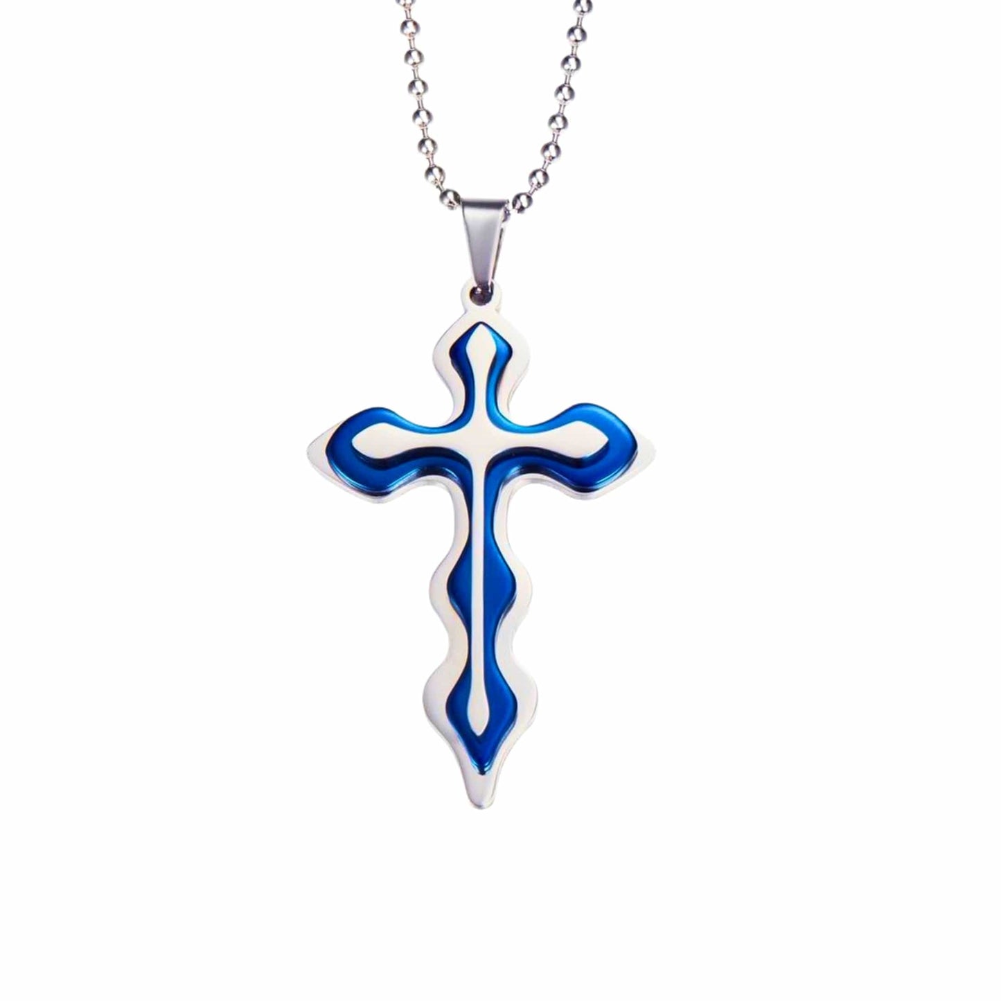 THE MEN THING SS Pendant/ Necklace OCEAN FAITH CROSS - 37mm Titanium Steel Pendant with 21inch Round Ball 4mm Chain for Men & Boys