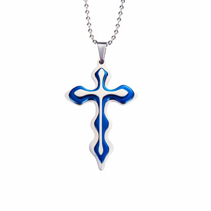 THE MEN THING SS Pendant/ Necklace OCEAN FAITH CROSS - 37mm Titanium Steel Pendant with 21inch Round Ball 4mm Chain for Men & Boys