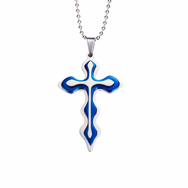 OCEAN FAITH CROSS - 37mm Titanium Steel Pendant with 21inch Round Ball 4mm Chain for Men & Boys