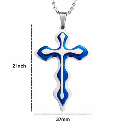 THE MEN THING SS Pendant/ Necklace OCEAN FAITH CROSS - 37mm Titanium Steel Pendant with 21inch Round Ball 4mm Chain for Men & Boys
