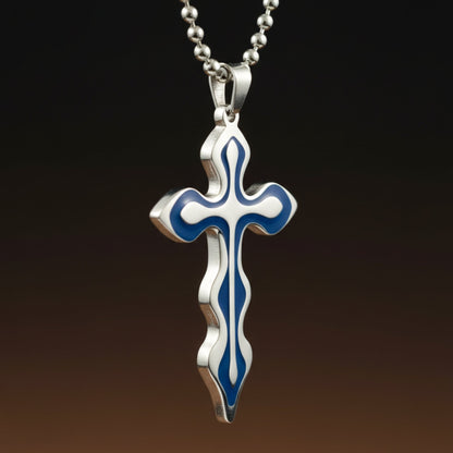 THE MEN THING SS Pendant/ Necklace OCEAN FAITH CROSS - 37mm Titanium Steel Pendant with 21inch Round Ball 4mm Chain for Men & Boys