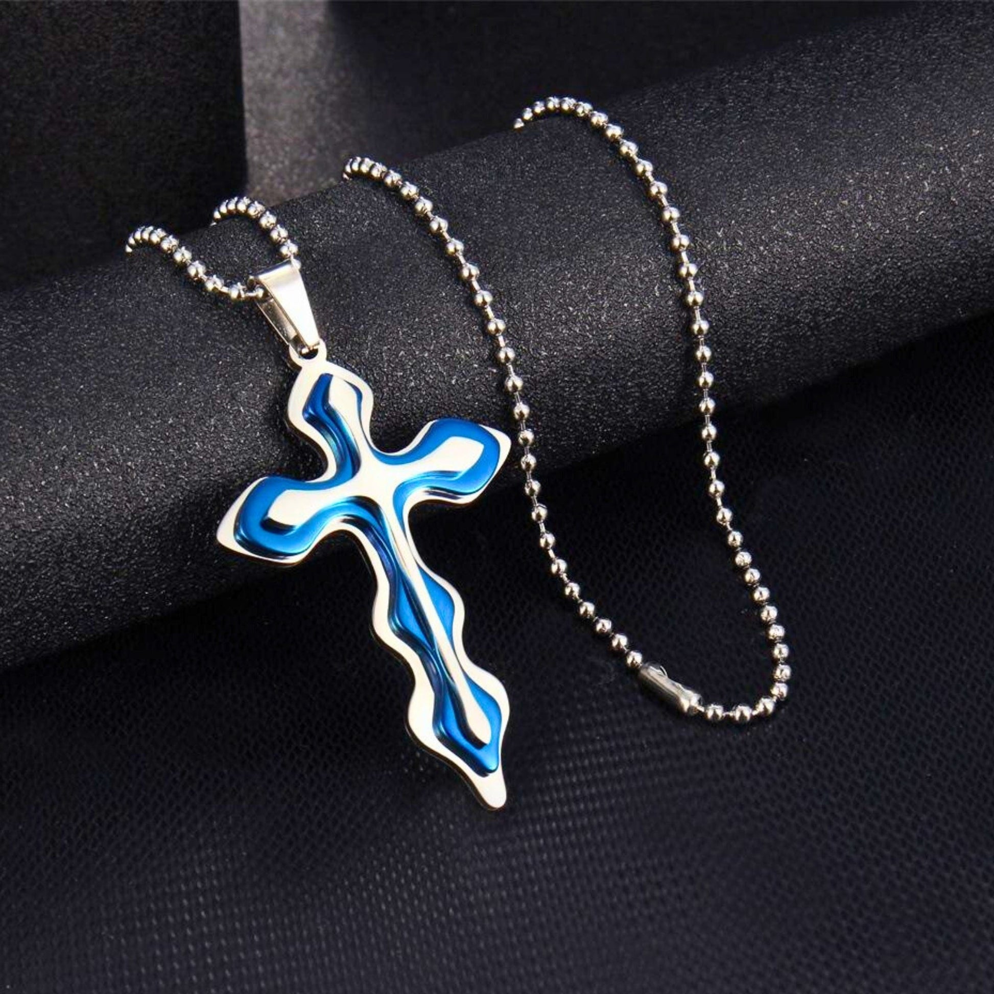 THE MEN THING SS Pendant/ Necklace OCEAN FAITH CROSS - 37mm Titanium Steel Pendant with 21inch Round Ball 4mm Chain for Men & Boys