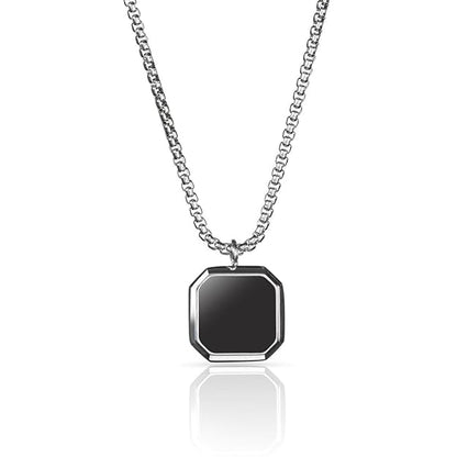 THE MEN THING SS Pendant/ Necklace OCTAGON GEO - Alloy Pendant with Black Stone & Stainless Steel 24inch Round Box Chain, American trending Style for Men & Boy