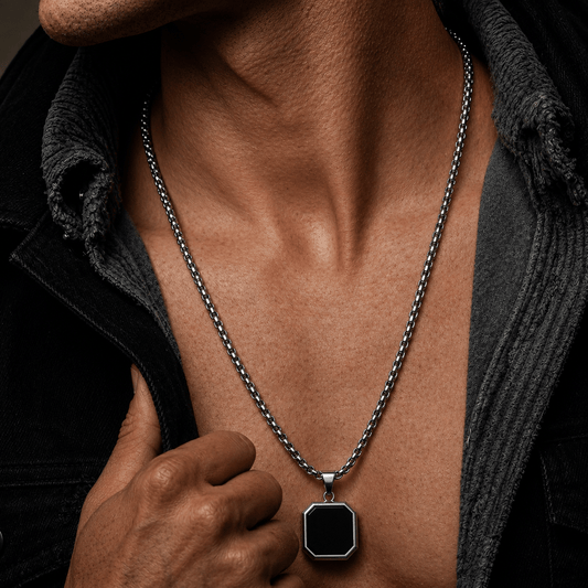 THE MEN THING SS Pendant/ Necklace OCTAGON GEO (T) - Pure Titanium Steel Pendant with Stainless Steel 24inch Round Box Chain, European trending Style for Men & Boy