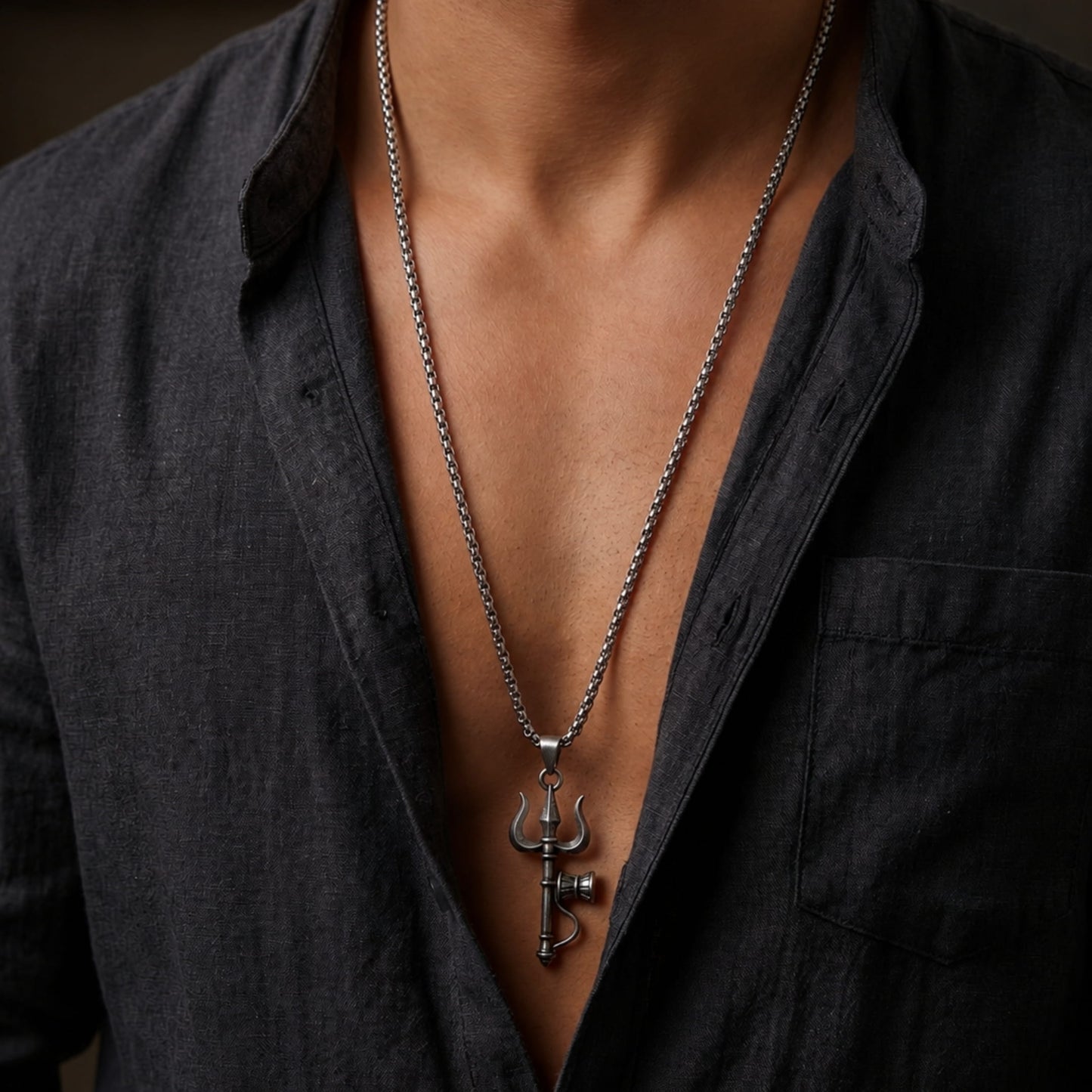 THE MEN THING SS Pendant/ Necklace OM AURA - Pure Vintage Pure Steel Pendant with 24inch Round Box 5mm Chain for Men & Boys