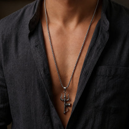 THE MEN THING SS Pendant/ Necklace OM AURA - Pure Vintage Pure Steel Pendant with 24inch Round Box 5mm Chain for Men & Boys