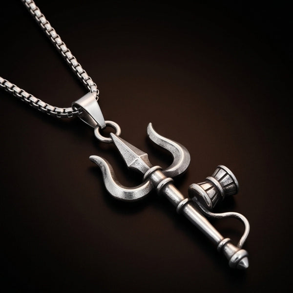 PINAKI - Pure Vintage Pure Steel Pendant with 24inch Round Box 5mm Chain for Men & Boys
