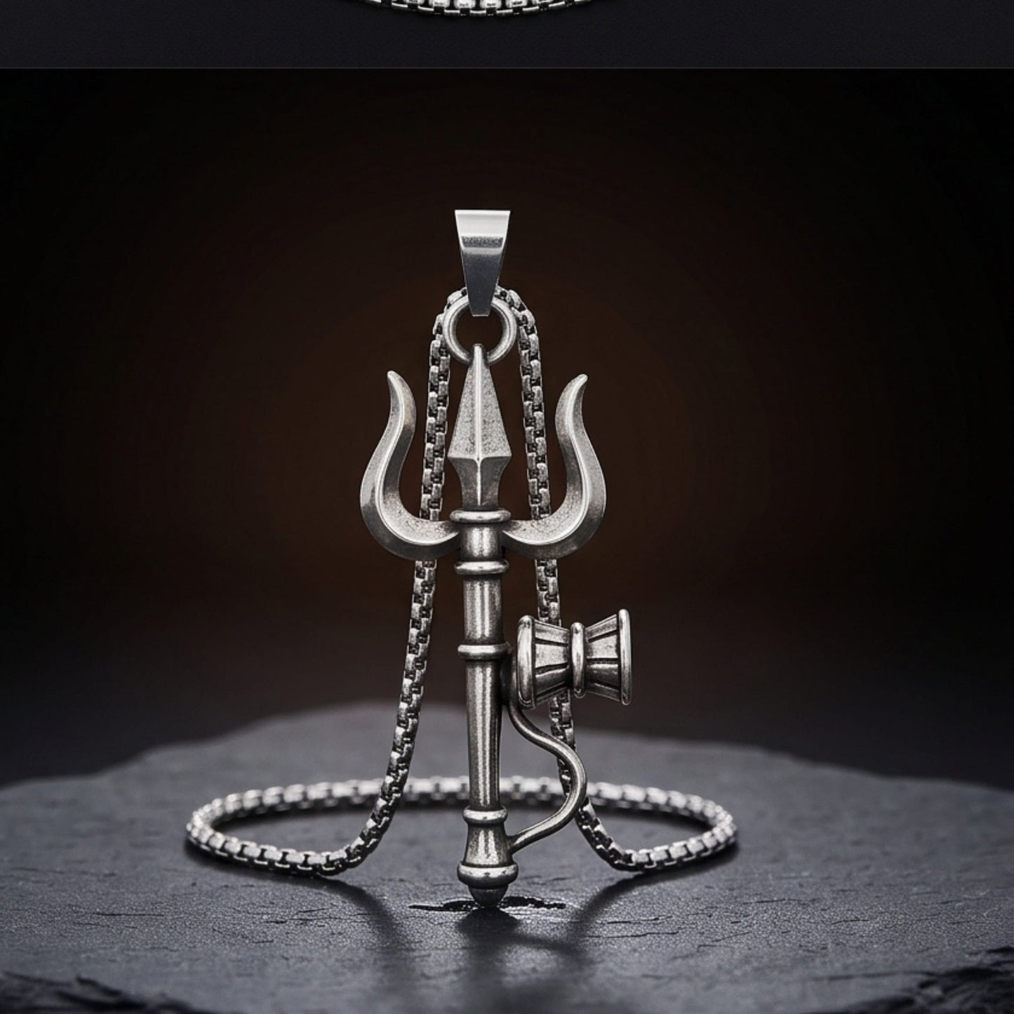 THE MEN THING SS Pendant/ Necklace OM AURA - Pure Vintage Pure Steel Pendant with 24inch Round Box 5mm Chain for Men & Boys