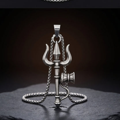 THE MEN THING SS Pendant/ Necklace OM AURA - Pure Vintage Pure Steel Pendant with 24inch Round Box 5mm Chain for Men & Boys
