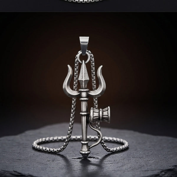 PINAKI - Pure Vintage Pure Steel Pendant with 24inch Round Box 5mm Chain for Men & Boys