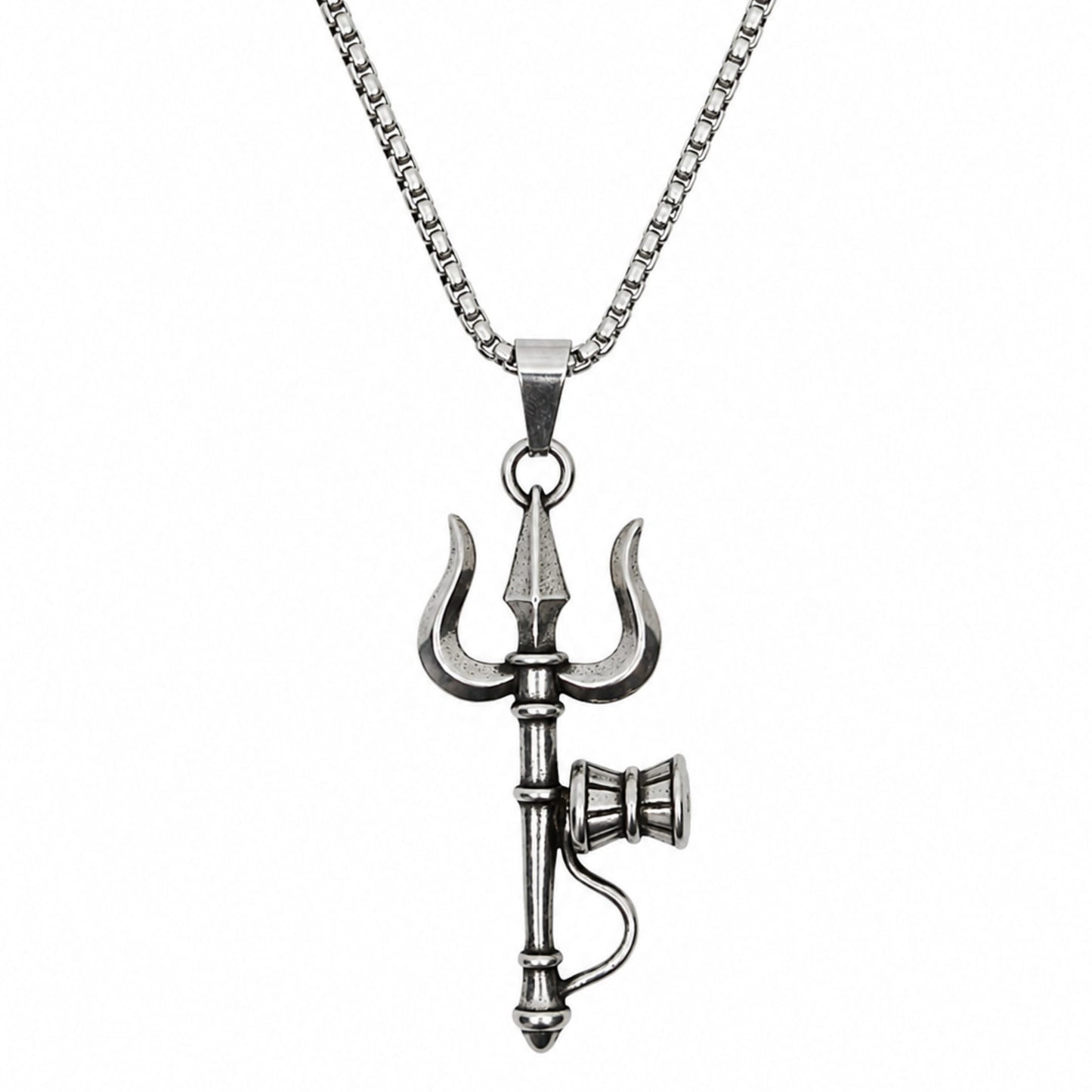 THE MEN THING SS Pendant/ Necklace OM AURA - Pure Vintage Pure Steel Pendant with 24inch Round Box 5mm Chain for Men & Boys