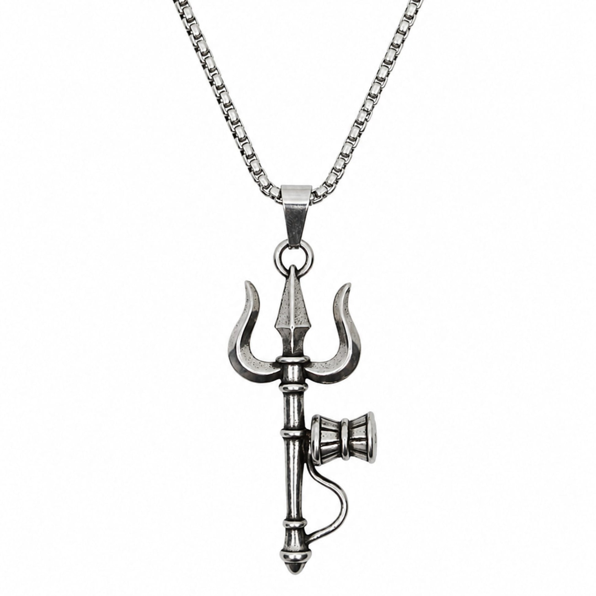 THE MEN THING SS Pendant/ Necklace OM AURA - Pure Vintage Pure Steel Pendant with 24inch Round Box 5mm Chain for Men & Boys