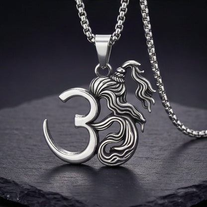 THE MEN THING SS Pendant/ Necklace OM AURA - Pure Vintage Pure Steel Pendant with 24inch Round Box 5mm Chain for Men & Boys
