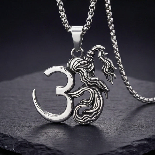 OMVAJRA - Pure Vintage Pure Steel Pendant with 24inch Round Box 5mm Chain for Men & Boys