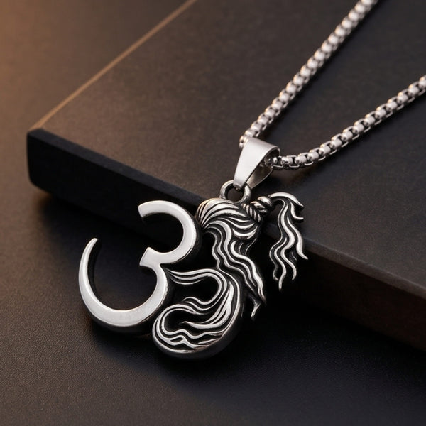 OMVAJRA - Pure Vintage Pure Steel Pendant with 24inch Round Box 5mm Chain for Men & Boys