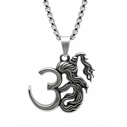 THE MEN THING SS Pendant/ Necklace OM AURA - Pure Vintage Pure Steel Pendant with 24inch Round Box 5mm Chain for Men & Boys