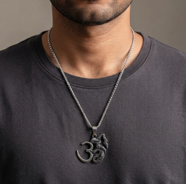 OM MAHADEV JATA  - Pure Vintage Pure Steel Pendant with 24inch Round Box 5mm Chain for Men & Boys