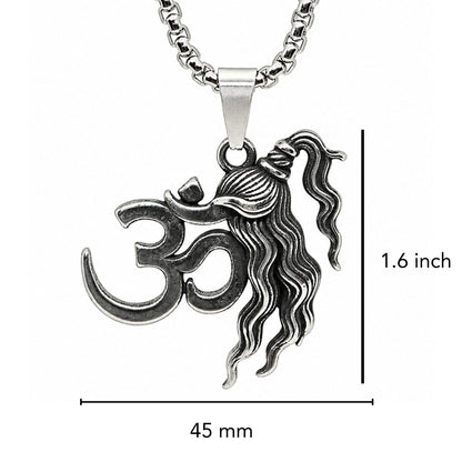 THE MEN THING SS Pendant/ Necklace OM SHIVA JATA - Pure Vintage Pure Steel Pendant with 24inch Round Box 5mm Chain for Men & Boys